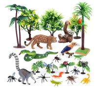 kukifun 26Pcs Rainforest Animal Figures Set, Realistic Jungle Animals Toys with Snake Sloth Leopard Monkey Bird Insects Trees for Kids Educational Birthday Cake Decoration Party Favor School Projects