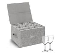 Kukikan Wine Glass Storage Box with Lid, Hard Shell Stemware Container Cases, Packing Boxes for Moving Crystal Glassware, Champagne Flute, for Kitchen, Camping, Motorhome, 12 Dividers for Drinkware