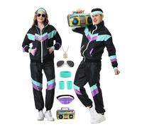KUKIKUKI 90s 80s Fancy Dress Men Costumes Outfit Shell Suits Elastic Waist Tracksuit Set 80s for Couples Dress Hip Hop Rapper 1980s Tracksuit