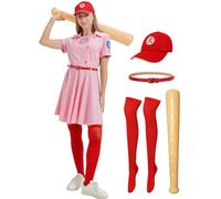 KUKIKUKI Women's Pink Baseball Dress Uniform With Cap for Halloween (S)