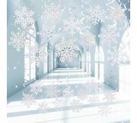 KUKKUME 36 Pcs Christmas Ceiling Decorations Foil Hanging Christmas Snowflake Decorations Indoor White and Silver Paper Snowflakes Ornaments for Xmas Frozen Winter Wonderland New Year Party