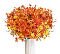 KUKKUME 8 Bundles Autumn Flowers Artificial Faux Autumn Plants and Leaves Fake Indoor Outdoor Fall Flowers for DIY Wedding Party Table Centerpieces Thanksgiving Home Garden Decor