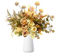 KUKKUME Autumn Flowers 6 Bundles Autumn Flowers Artificial Fake Rose Silk Hydrangea Bouquet Faux Autumn Plants and Leaves for Floral Arrangement Wedding Party Thanksgiving Home Garden Decor