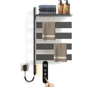 KUKKUME Swivel Heated Towel Rack Electric Towel Warmer with Tray 4 Square Bars Towel Warmer 115-155℉ with 1H-9H Hour Timer and LED Indicator for Home Bathroom Salons and Spas (Grey)