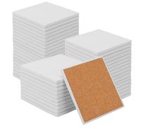 kukmakri 48 PCS Square Blank Ceramic Coasters - 4 x 4 Inch Unglazed Ceramic Coasters with Cork Backing Pads, Artistic Tile Coasters for DIY, Mosaics, & Crafts