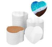kukmakri 50 PCS Heart Shaped Sublimation Blank Ceramic Coasters with Cork Backing Pads, 4.25 Inch White Glazed Ceramic Drink Coasters