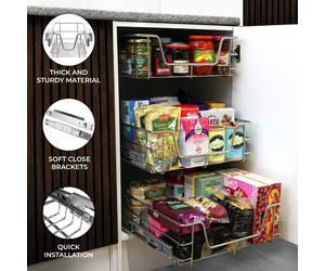 Kukoo 3 x KuKoo Kitchen Pull Out Storage Baskets - 600mm Wide Cabinet