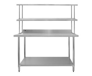 KuKoo 5ft Stainless Steel Commercial Home Preparation Work-table With Double Over-Shelf Work Bench Heavy Duty Prep-table 450kg Capacity