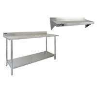 Kukoo 6ft Stainless Steel Catering Bench & 2 x Wall Mounted Shelves