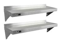 2 x KuKoo Commercial Stainless Steel Kitchen Wall Shelf Catering Corrosion Resistant & Free Microfiber Cloths 1250mm x 300mm