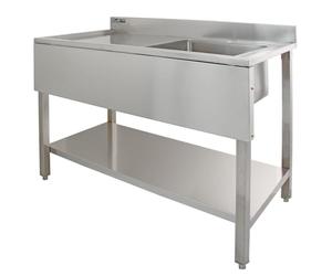 KuKoo Commercial Kitchen Catering Sink, Stainless Steel, Left Hand Drainer, 1.0 Bowl, 120cm Wide