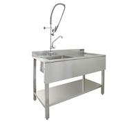 Commercial Sink Catering Kitchen RH Drainer 1.0 Bowl & Pre-Rinse Spray Mixer Tap