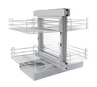 Kukoo Magic Corner Pull Out Kitchen Cupboard Drawers - Left Hand, Silver