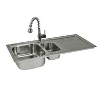 Reversible Kitchen Sink Stainless Steel 1.5 Bowl Pull Out Mixer Tap & Waste Kit