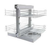 KuKoo RH Magic Corner Kitchen Pull Out Baskets, Slide Out 90-100cm Unit, 4 Metal Storage Drawers Silver