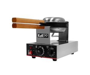 KuKoo Single Waffle Maker Machine Rotating Round Deep Fill Non-Stick Iron Plates Electric 1000W 50-250°C Automatic Temperature 1-5 Minute Timer Commercial Stainless Steel Cool Touch Handle FREE Tongs