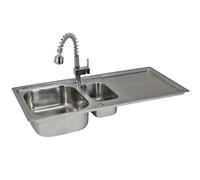 KuKoo Stainless Steel Kitchen Sink Basin & Padstow Tap, Reversible, 105cm x 18cm x 50cm