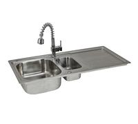 KuKoo Stainless Steel Kitchen Sink Basin & Padstow Tap, Reversible, 105cm x 18cm x 50cm Silver
