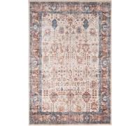 Kukoon Blue Beige Traditional Floral Bordered Non Slip Washable Low Pile Rug | Size: 120 cm x 170 cm Kukoon Beige 120 cm x 170 cm