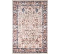Kukoon Blue Beige Traditional Floral Bordered Non Slip Washable Low Pile Rug | Size: 200 cm x 290 cm Kukoon Beige 200 cm x 290 cm