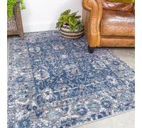Kukoon Navy Blue Grey Floral Traditional Bordered Rug | Size: 60 cm x 240 cm Kukoon Navy 60 cm x 240 cm