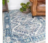 Kukoon Navy Blue Grey Geometric Medallion Bordered Rug | Size: 80 cm x 150 cm Kukoon Navy 80 cm x 150 cm