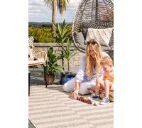 Kukoon Outdoor Garden Patio Rug Grey Beige Stripped Barbeque Area Camping Mat | Size: 120 cm x 170 cm Kukoon Beige 120 cm x 170 cm