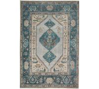 Kukoon Teal Blue Distressed Bordered Medallion Non Slip Washable Low Pile Rug | Size: 80 cm x 150 cm Kukoon Teal 80 cm x 150 cm