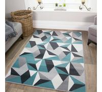 Kukoon Teal Blue Grey Diamond Geometric Living Area Rug | Size: 240 cm x 330 cm Kukoon Teal 240 cm x 330 cm