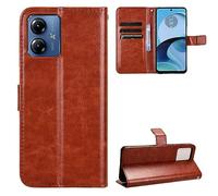 Kukoufey Compatible with Motorola Moto G14 4G Mobile Phone Case, Compatible with Motorola Moto G14 2023 XT2341-2 XT2341-3 XT2341-4 Mobile Phone Case Leather Protective Flip Case Brown