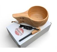 Kuksa Cup 220ml with Ferro Rod Survival Tool Fire Flint & Steel Striker - Bushcraft Gear -Natural Wooden Camping Mug, Gift Box Included - Outdoor Coffee & Tea Cup for Hiking, Picnic, Travel