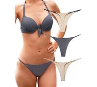 KUKU PANDA Cotton Thongs for Women Sexy Seamless Woman G String Panties 3 Pack Set, Bare & Grey Series, XL
