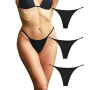 KUKU PANDA Cotton Thongs for Women Sexy Seamless Woman G String Panties 3 Pack Set (Black, Large)
