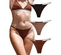 KUKU PANDA Cotton Thongs for Women Sexy Seamless Woman G String Panties 3 Pack Set (RichHazel/Brown/Black, Medium)