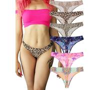 KUKU PANDA No Show Thongs for Women Ladies Comfortable Maternity Panties Seamless Underwear Set Athletic Workout Variety Pack (Leopard & Cute, Medium)