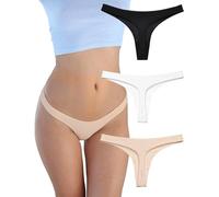 KUKU PANDA Womens Cotton Thongs Underwear Breathable No Show Cheeky Panties Tangas Sexy for Everyday Workout 3 Pack Set, Black White Beige, M