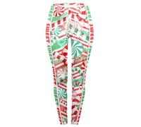 kukubird Christmas Printed Patterns Women's Yoga Leggings Gym Fitness Running Pilates Tights Skinny Pants Size 6-12 Stretchable-Crazy Candy Cane