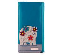 kukubird Elephant Large Wallet PU Leather Bifold Card Holder with Zipper Coin Pocket Purse-Blue