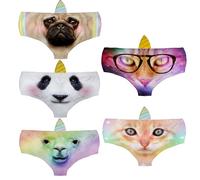 kukubird Ladies Animal Knickers Cotton Briefed Cartoon Underwear Panties for Women Multipack-5pc-Cartoon Animal-Set3