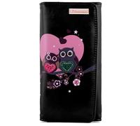 kukubird Love Birds Large Wallet PU Leather Bifold Card Holder with Zipper Coin Pocket Purse-Black