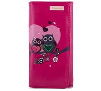 kukubird Love Birds Large Wallet PU Leather Bifold Card Holder with Zipper Coin Pocket Purse-Fuchsia