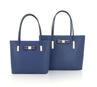 kukubird Women's Top-Handle Black Large Tote Bag Handbag Simple Shoulder Bag with Zipper for School Work Leisure 2pc Set-Navy