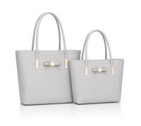kukubird Women's Top-Handle Black Large Tote Bag Handbag Simple Shoulder Bag with Zipper for School Work Leisure 2pc Set-Light Grey