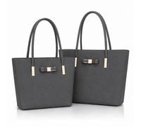 kukubird Women's Top-Handle Black Large Tote Bag Handbag Simple Shoulder Bag with Zipper for School Work Leisure 2pc Set-Dark Grey
