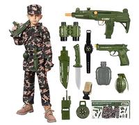 KukuFun Halloween Army Costume for Boys, Kids Military Gear Pretend Play Set Army Toy Soldier Dress Up Role Play Set Gift for Halloween Kids (S (Age 3-6)), Army Green (KN552)