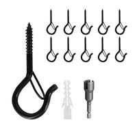 KUKUJIWA 10PCS Q-Hanger Screw in Hooks,Hanging Outdoor String Lights,Ceiling Hook Screw Christmas Rope Light Clips, Wall Cabinet Eye Hooks with Safety Buckle for Party Wire Plants (Black)