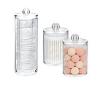 KUKUJIWA 3 Pcs Clear Cotton Pad & Cotton Swab Holder with Lid, Acrylic Makeup Organizer Storage Jars for Bathroom, Bedroom, Vanity Desk Cosmetic Storage