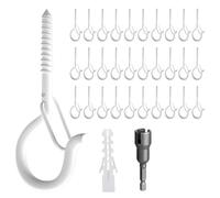 KUKUJIWA 30PCS Q-Hanger Screw in Hooks,Hanging Outdoor String Lights,Ceiling Hook Screw Christmas Rope Light Clips, Wall Cabinet Eye Hooks with Safety Buckle for Party Wire Plants (White)