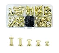 KUKUJIWA 80 Set Chicago Binding Screws, M5* 5/8/10/12/15mm Chicago Screws Posts,Nail Rivet Chicago Button,Metal Rivet for DIY Book Scrapbook Leather Bags(Gold)