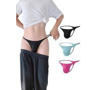 KUKUMOOD Mens G-string Nylon Thongs Sexy Low Rise Bulge Pouch G-string Underwear Black/Blue/Pink 3 Pcs(XL)